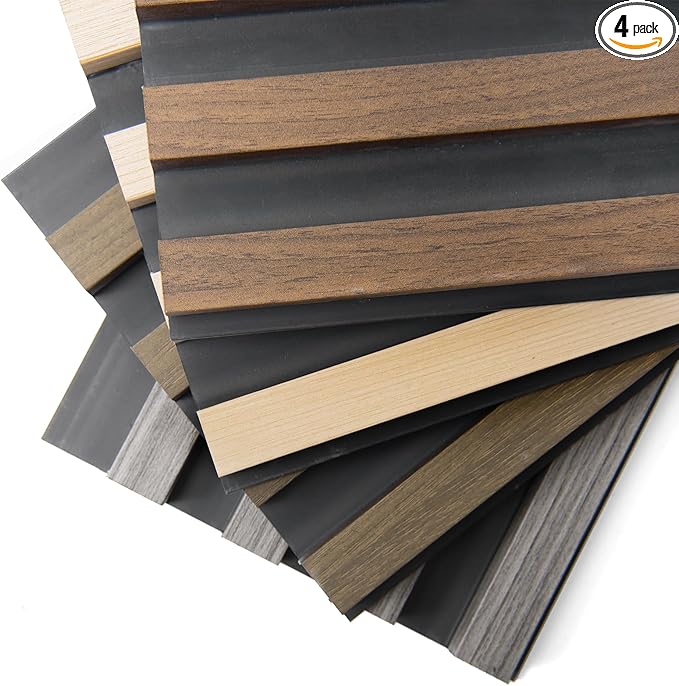 Art3d 6 x 6 in WPC 3D Fluted Wood Slat Wall Panel, Sample Packs - 4 Colors | Natural Wood Texture, Weather Resistant, Durable, Easy to Install, Eco-Friendly, Elegant Design, for Living Room, Bedroom by Art3d