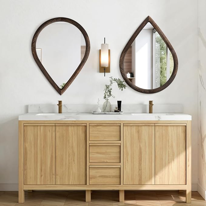 Teardrop Mirror Wall Decor Large Wall Mounted Mirrors with Wood Frame Vintage Wall Art Mirror Rustic Farmhouse Decorative Mirrors for Bathroom Entryway Living Room - Image 4