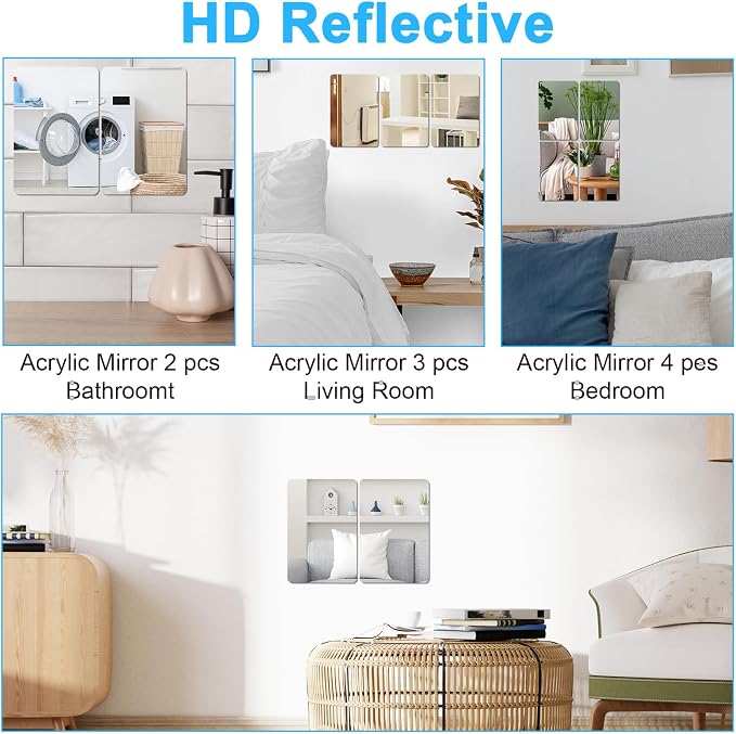 Sibba Unbreakable Acrylic Peel and Stick Mirror Panel, Self-Adhesive Wall Mirror for Lockers, Cabinets, Doors, Ceilings, No Frame Required, Bedroom, Office, Outdoor Decoration - Image 4