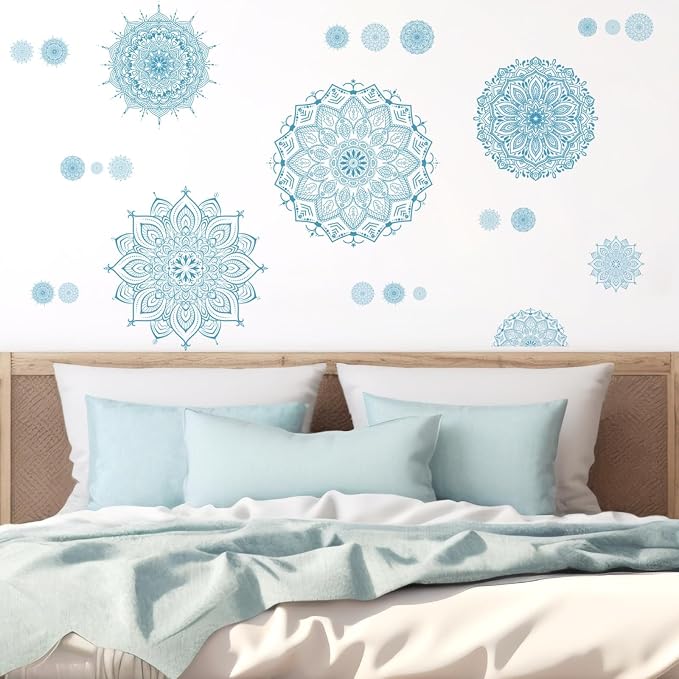 Blue Mandala Wall Stickers Mandala Decals for Windows Modern Wall Art Mural | Headboard vinyl decoration, lotus peel and stick stickers, removable self adhesive decal, for bedroom living room yoga room - Image 5