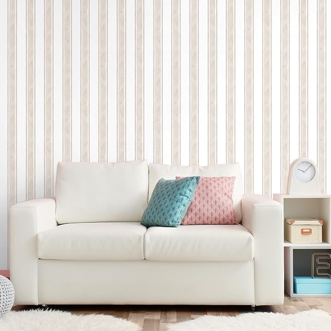 Affrolling Striped Peel and Stick Wallpaper 15.75"x118.11",Beige | Watercolor Self Adhesive Contact Paper, Removable for Bedroom Cabinet Furniture, Cute Decor for Nursery Craft Room DIY - Image 4
