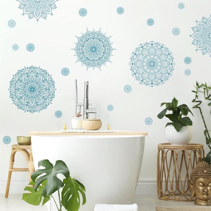 Blue Mandala Wall Stickers Mandala Decals for Window Modern Wall Art Mural | Headboard vinyl decoration, lotus peel and stick, removable, self adhesive, for bedroom living room yoga room home gym decor - Image 8