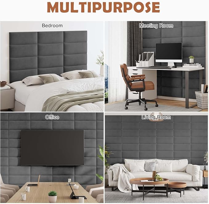 IFNOW Wall Mounted Headboard, Peel and Stick Panels, Dark Grey, Queen | Upholstered 3D Soundproof Acoustic Panels, Reusable and Removable, Padded Leather Bed Headboard, 6 Panels, 9.84" x 23.62" - Image 7