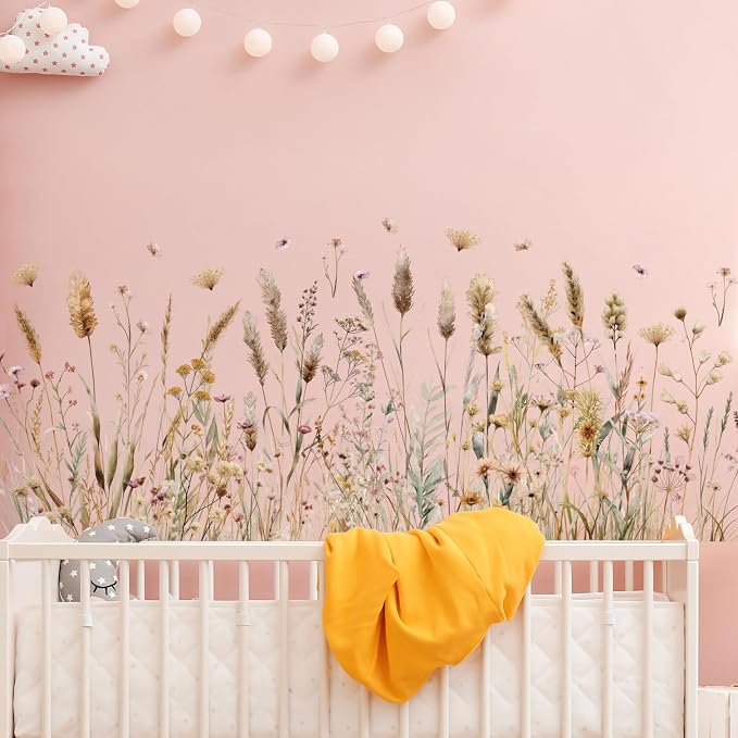 2 Pack Floral Baseboard Wall Stickers - Removable Peel & Stick Decals (3 Styles: Reeds, Flowers, Dandelions) - DIY Home Decor for Kids Girls Walls, Nursery, Classroom Wall Corner (Reeds) - Image 5