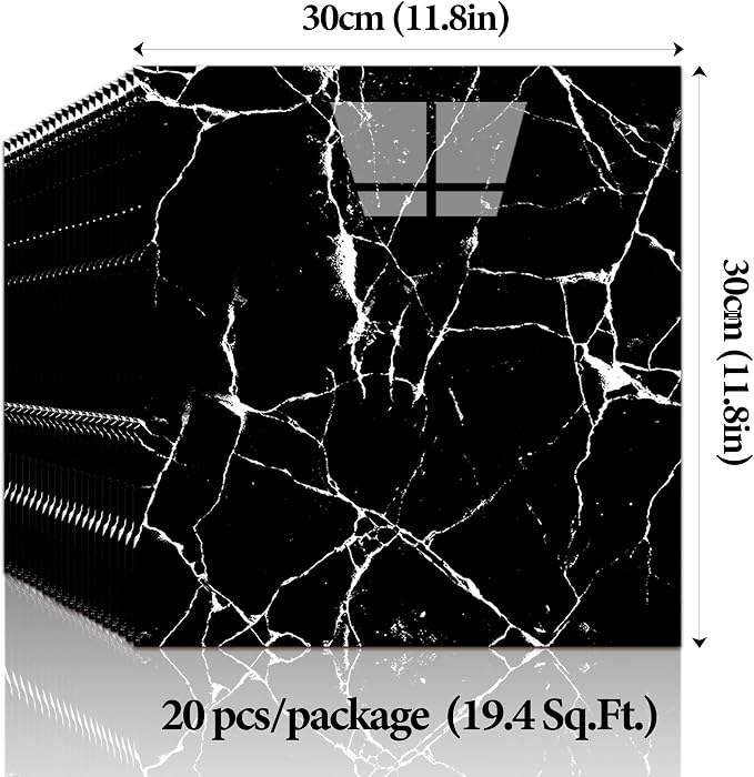 20pcs Black & White Marble Peel and Stick Shower Wall Panels | 11.8"x11.8",Total 19.4 Sq.Ft. Waterproof,Backsplash Tile,Stick on Wall,for Bathroom,Bedroom,Kitchen,Entryway - Image 3