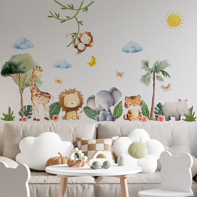 Animals Wall Decal, Peel and Stick Nursery Animals Mural,Jungle Lion, Elephant, Giraffe, Monkey Wall Stickers for Kids, Boys and Girls Room, Bedroom & Toddler Room Decor (Animals Wall Decor 60) - Image 4