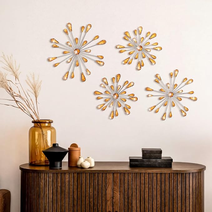 Hicarer 4 Pcs Starburst Wall Decor, Metal Wall Art, Amber - Image 7