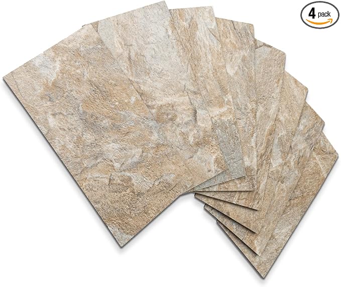 AULIGET Sandstone Peel and Stick Backsplash Wall Tiles, 3" x 6" PVC Faux Stone Stick on Tiles, Pack of 4 by AULIGET