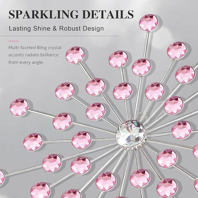ZEXUIRU 4 Set Silver Starburst Wall Art for Home Decor Metal Bling Crystal Rhinestones Sunburst Wall Decor Sparkling Rhinestone Art Accent Silver - 13 in - Image 5
