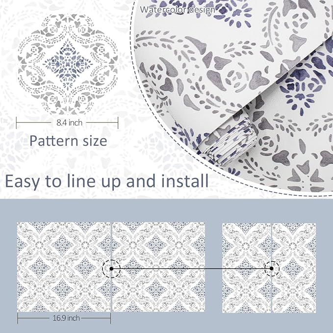 Peel and Stick Wallpaper Blue Wallpaper for Kitchen 16.9" x 196.8" | Blue Geometric Wall Paper for Bathroom Waterproof Boho Self Adhesive Removable Contact Paper Backsplash Decorative Vinyl - Image 6
