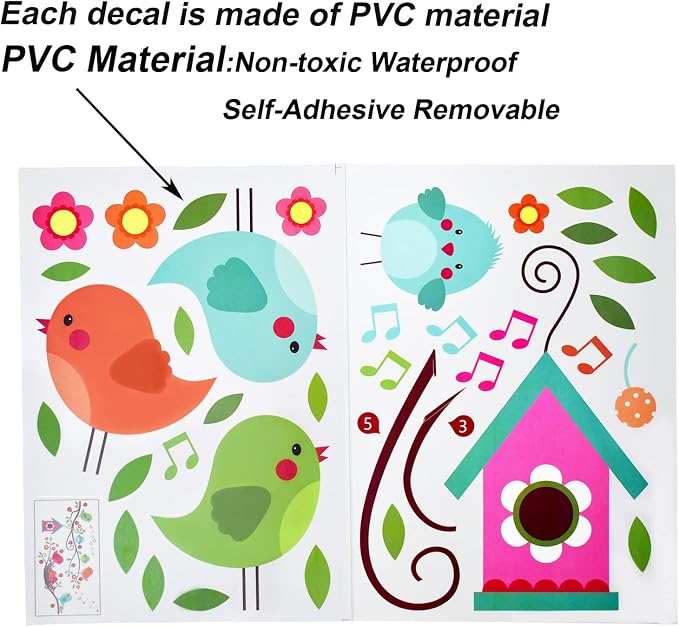 Cute Singing Robin Bird on Tree Branch Flower Wall Decal Sticker 23x43Inch | Removable Peel Stick Art Murals for Baby Kids Bedroom Classroom Nursery Decor - Image 4