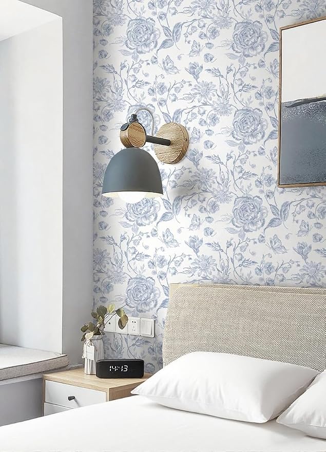Peel and Stick Wallpaper Floral Wall Paper Boho Embroidered Contact Paper Bedroom Bathroom Wallpaper Navy Blue and White Removable Self-Adhesive Kitchen Wall Decor Vinyl Roll 17.3" x 787" - Image 4