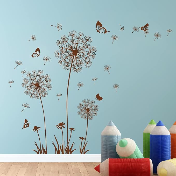 Removable 3D Dandelion Wall Decals Flowers and Flying Butterfly Wall Stickers Murals Self-adhesive Peel and Stick Falling Dandelions Decor for Girls Bedroom Living Room Nursery Baby Children's - Image 4
