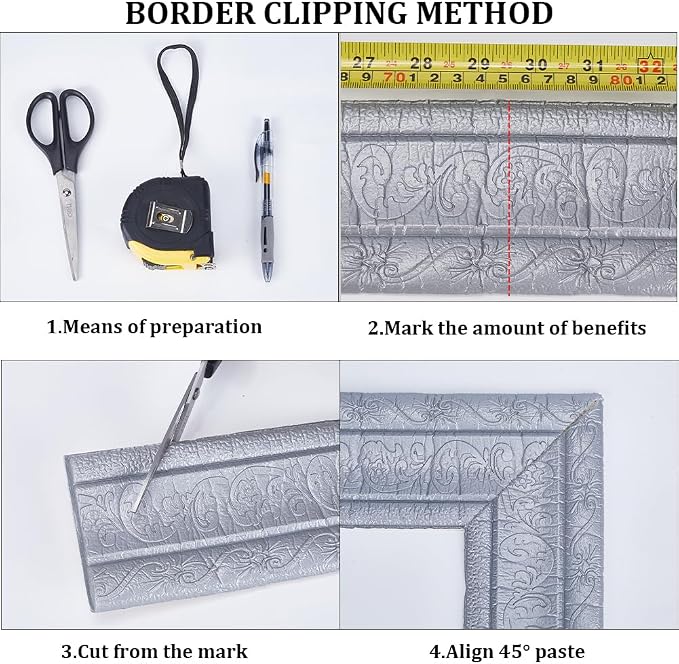 CRASPIRE 88 x 3 Inch Silver 3D Sticky Decorative Wallpaper Border Foam Baseboard Self Adhesive Flexible Foam Trim Molding Peel and Stick Wall Edging Mirror Border Wall Lines Hotel DIY Decor - Image 5
