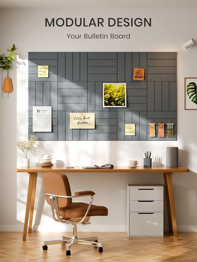 Bumusty 48"x 36" Large Felt Bulletin Board Tiles, Blue Gray | 12-Pack Cork Board Alternative, Wall Decor, 30 Pushpins, 60 Adhesive Tabs, Vision Board, Office, Classroom, Home, Dorm - Image 7