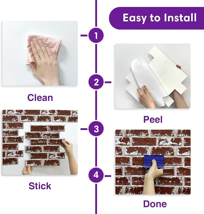 3D Faux Brick Wall Panels Peel and Stick, Designed for Quick DIY | Christmas Red, 10 Pcs 11.8" x 11.8", Small Brick-Look, PVC Fake Brick Wall Covering for Wall Renovation, Cover 9.7 sq ft - Image 6