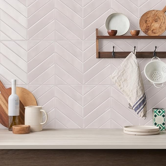 STICKGOO Herringbone Peel and Stick Backsplash, Smoky Pink, 10 Sheets | 12.6 x 9.7 in, Thicker Rectangular Vinyl Stick-On Wall Tiles, Easy Alignment, Waterproof, Easy to Clean, Kitchen/Bathroom - Image 8