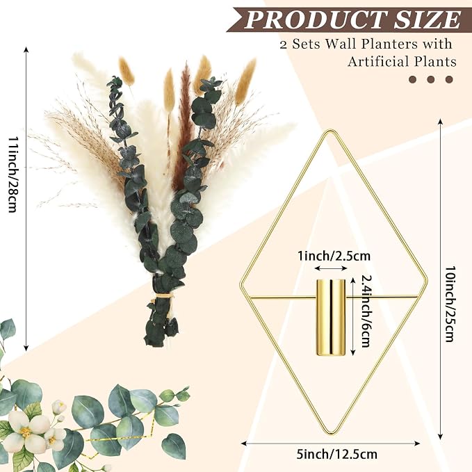 Canlierr 4 Pcs Wall Decor Hanging Planters, Mixed Plants, Gold - Image 2