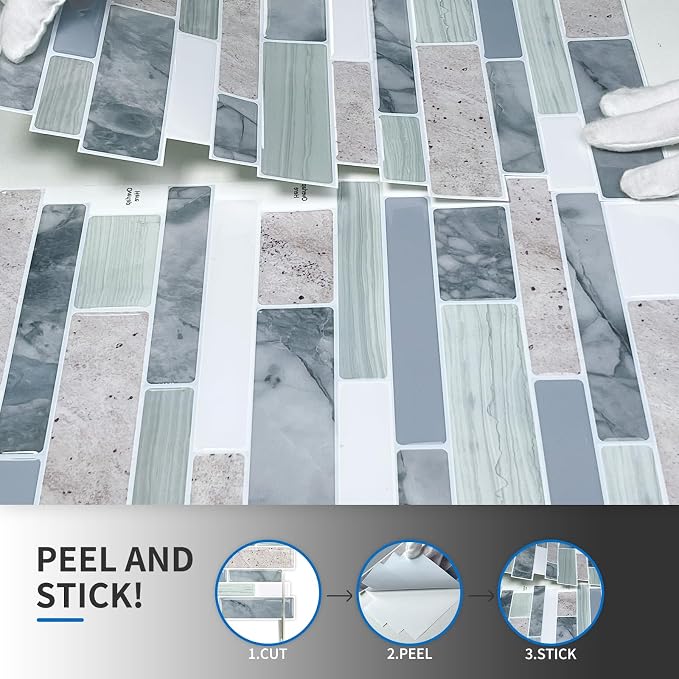 10-Sheet Peel and Stick Kitchen Backsplash Tiles | 3D Waterproof Self Adhesive Wall Tile Stick on Backsplash for Kitchen and Bathroom(Sage Green,12"×12") - Image 6