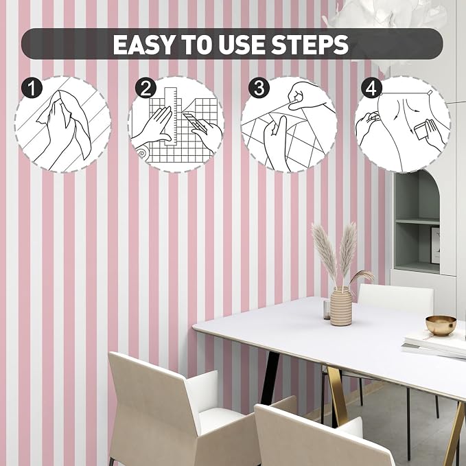 Pink and White Striped Wallpaper Peel and Stick Wallpaper Self-Adhesive Removable Waterproof Wall Paper for Walls Modern Vinyl Film 17.3”x300” - Image 5