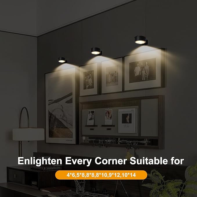 Xuolder Battery Operated Picture Lights Magnetic Paining Light with Remote | 3Pcs LED Wireless Wall Light with 3 Lighting Dimmable Timer Art Display Light for Poster Artwork Home Wall Decor Puck Lights - Image 2