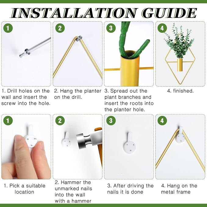 Canlierr 4 Pcs Wall Decor Hanging Planters, Eucalyptus, Gold - Image 3