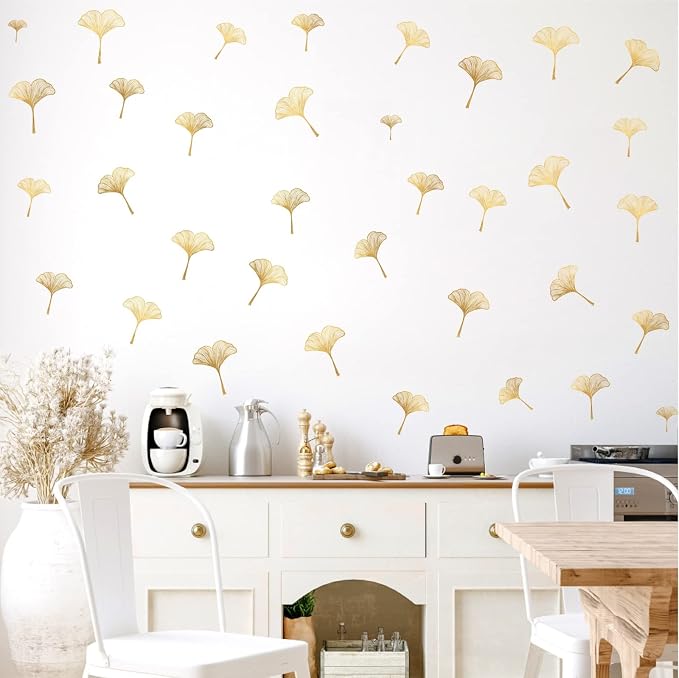 Golden Leaves Wall Decals Peel and Stick Art Mural Stickers for Living Room | Golden wall stickers, removable vinyl art, nordic plant decor, for living room bedroom bathroom kitchen farmhouse home decor - Image 4