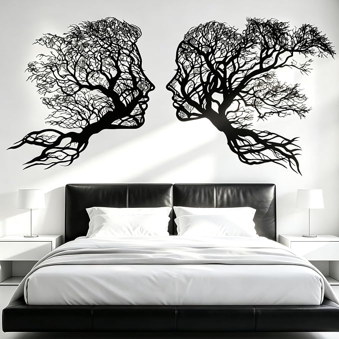 Black Silhouette Face Tree of Life Couple Boho Wall Decals Decor Stickers | Man woman human face peel and stick removable vinyl abstract wall art mural decoration for bedroom living room office - Image 7