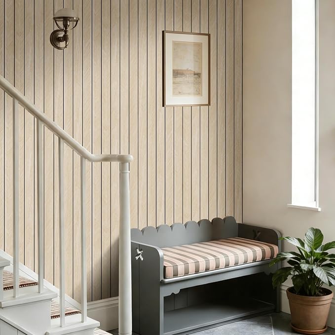 Arthome Peel and Stick Slat Wall Panels 15.7 "x240,Self-Adhesive PVC Wood Grain Wallpaper Panel,3D Thick Faux Soundproof Backsplash Accent Wall Tile for Walls & Furniture (Beige- Coverage 26 Sq.ft) - Image 5