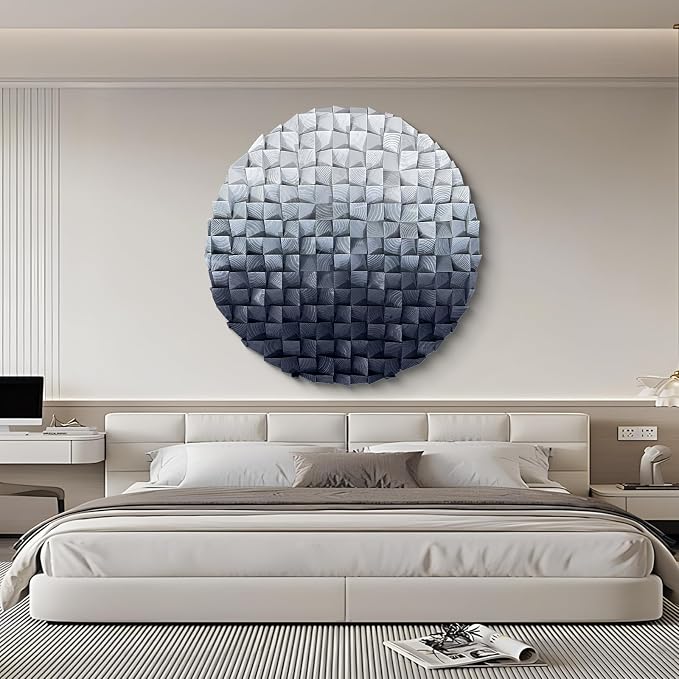 LIUZEYUE Extra Large Monochrome Wood Mosaic, Circular Relief, Wood Texture | monochrome round wood wall sculpture; light-to-dark gray, wall coverage; hotel atrium round focal wall; 59 in diameter - Image 9