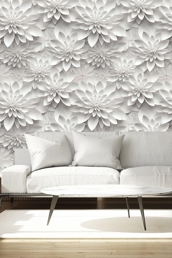 Peel and Stick Wallpaper White Gray Lotus Floral Accent - Image 5