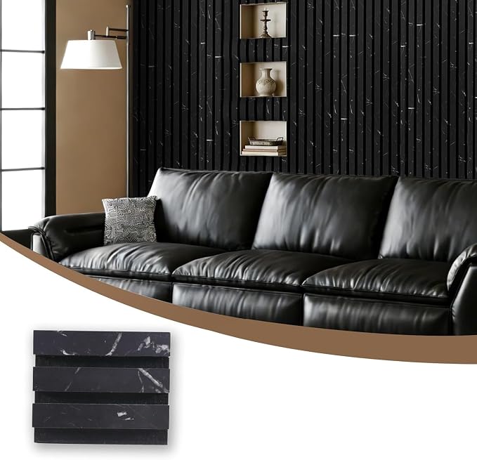 Wood Panels for Wall, 5.9"x4.7" Wood Slat Acoustic Panels | Soundproof Wood Slat Wall Panels for Noise Cancelling and Decoration, Living Room, Bedroom, Black Marble Sample by Unknown