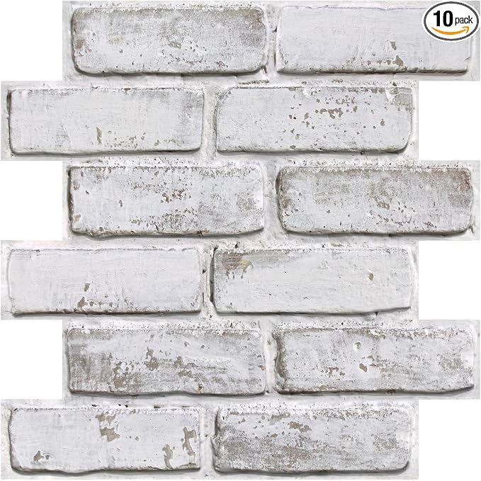 COMSTICKC 3D Faux Brick Wall Panels Peel and Stick, 10 Pcs 11.8" x 11.8" | Whitewash, Not Real Brick, Small Size， Ultra-Light Thin PVC Wall Sticker, 3D Fake Brick Decorative Wall Tiles,Cover 9.7 sq ft by COMSTICKCDECOR