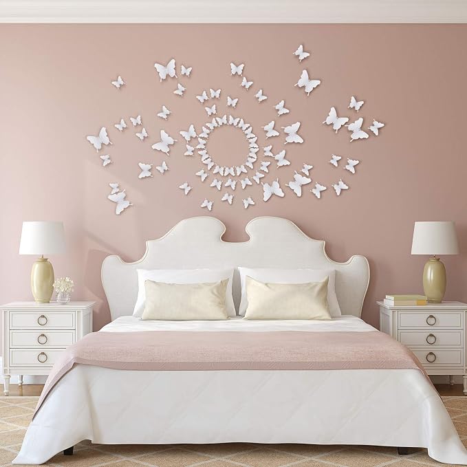 BBTO 48 Pcs 3D Butterfly Mirror Wall Decor,White | Butterfly Stickers,3 Sizes,for Birthday Party Cake,Room Nursery Bathroom Wall Decor,Removable Peel Stick,Reflective - Image 5