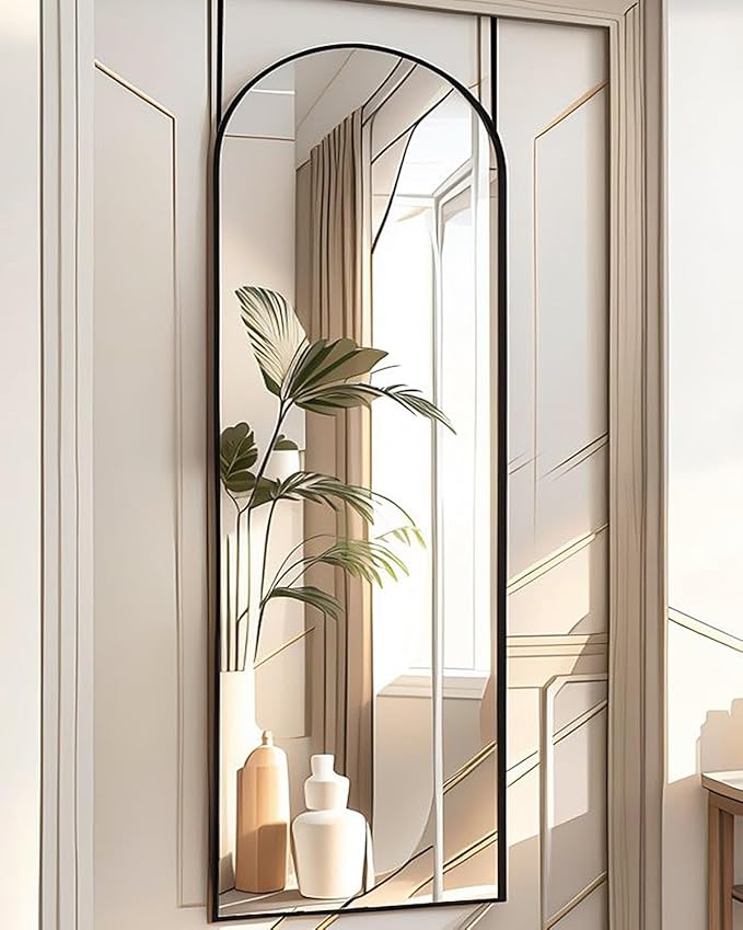 BEVERDY Over The Door Mirror - 16"x50" Full Length Arched Vertical Wall Mirror, Black by BEVERDY