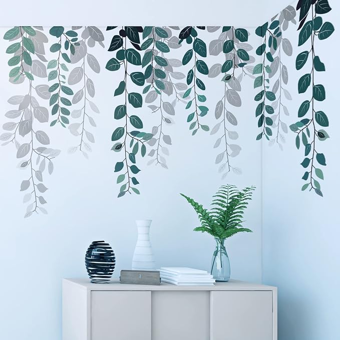 Green Hanging String of Eucalyptus Wall Decals Peel and Stick, Large Plants Leaf Vinyl Wall Stickers, Removable Vine Home Decor Art for Bedroom Living Room Classroom Office - Image 8