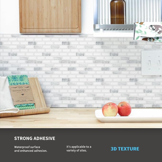 Art3d 10-Pack Peel and Stick Stone Backsplash Tile, 12" x 12", White Marble | Strong Adhesion, Lightweight, Cuttable, Waterproof, Fadeless, Crack Resistant, for Kitchen, Bedroom, Ideal for Recently Moved - Image 4