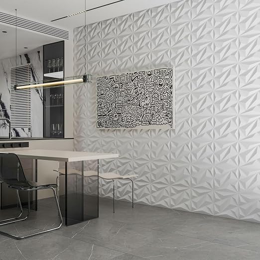 Art3dwallpanels 33 Pack 3D Wall Panels Diamond, White, 12''x12'' | PVC Accent Wall Panels for Interior Wall Decor, Living Room Lobby Bedroom Hotel Office, Cover 32.Sq.Ft - Image 7