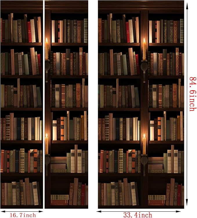 artfanke 3D Retro Book Shelf Door Sticker Peel and Stick 33.5"x84.6" - Self-Adhesive Door Murals Wallpaper Waterproof PVC Wall Decal for Bedroom Decor (2 Sheets/Set) - Image 5