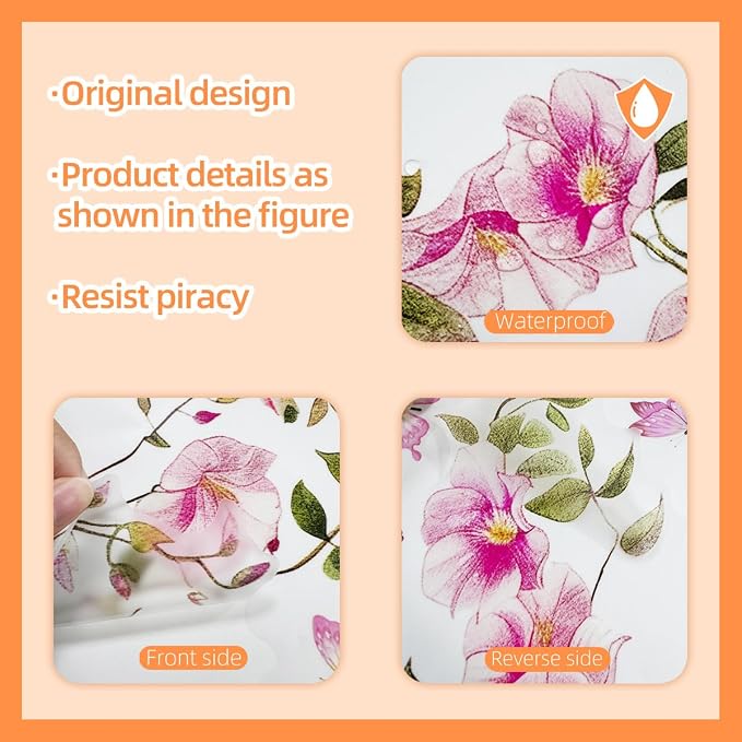 Spring Pink Flower Wall Decals Peel and Stick Hanging Vine Floral Wall Stickers Decor Removable Wall Murals for Girls Bedroom Living Room Nursery Vinyl Cherry Blossom Wallpaper - Image 6