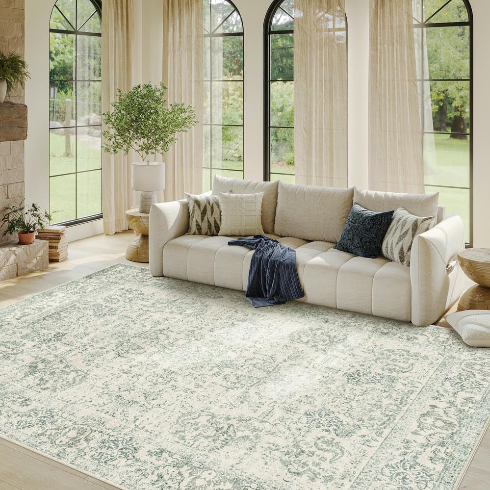Rugxara Light Green 5X7 Washable Area Rug for Living Room, Bedroom by Rugxara