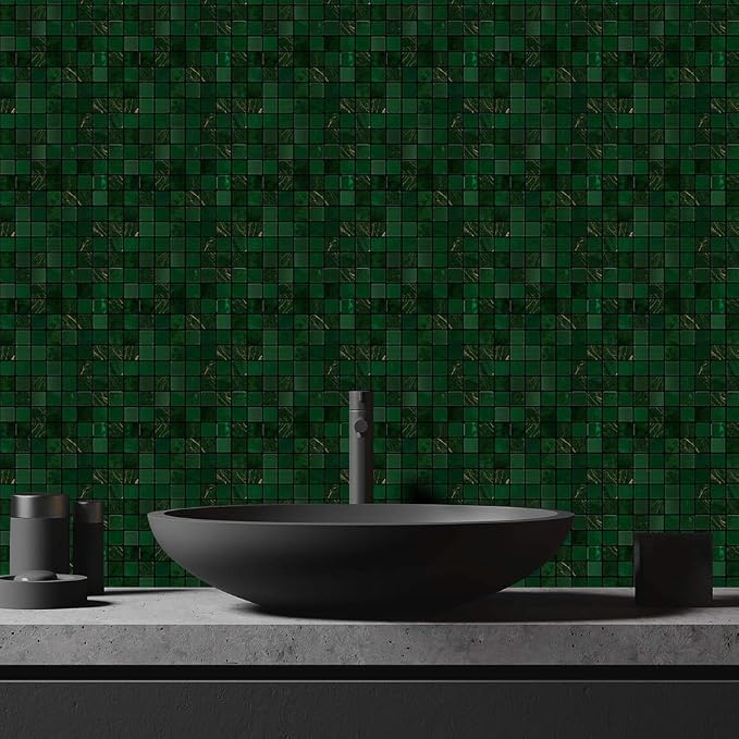 Alwayspon 25 Pcs Brushed Silver Self-Adhesive Transfer, Peel and Stick Tile Decal, Water-Proof Backsplash Sticker for Kitchen Bathroom Decor, Emerald Metallic Mosaic, 4x4inch - Image 2