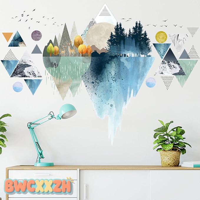 Nordic Geometric Wall Stickers, Removable DIY Mountain Reflection Wall Decal Murals Peel and Stick 3D Wall Art Stickers Murals Home Decor for Boy Bedroom Nursery Rooms Living Room - Image 9