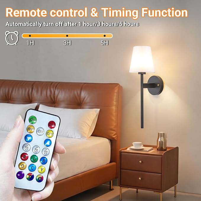 Nekhung Battery Operated Wall Sconce, Peel and Stick Sconces Set of 2 | Wireless Adhesive Stick On Wall Sconce, 10000mAh Rechargeable RGB Bulb with Remote, No Drill Wall Light for Bedroom Decor - Image 7