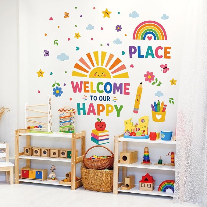 Boho Sun Wall Decal Watercolor Modern Half Sun Wall Decal Sun Rainbow Pencil Wall Stickers Vinyl Sticker for Classroom Playroom Bedroom Wall Decor - Image 7