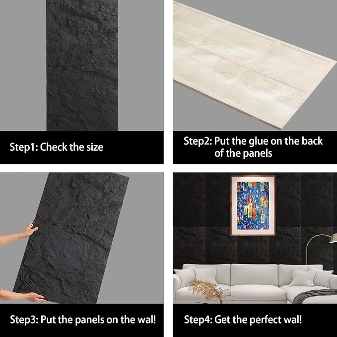 Faux Stone Wall Panel Rock Wall Panels Flexible Wall Panels Graphite Black | 43.30"x23.62"x1.18" Faux Stone Accent Wall Tiles, Lightweight & Waterproof - Image 5