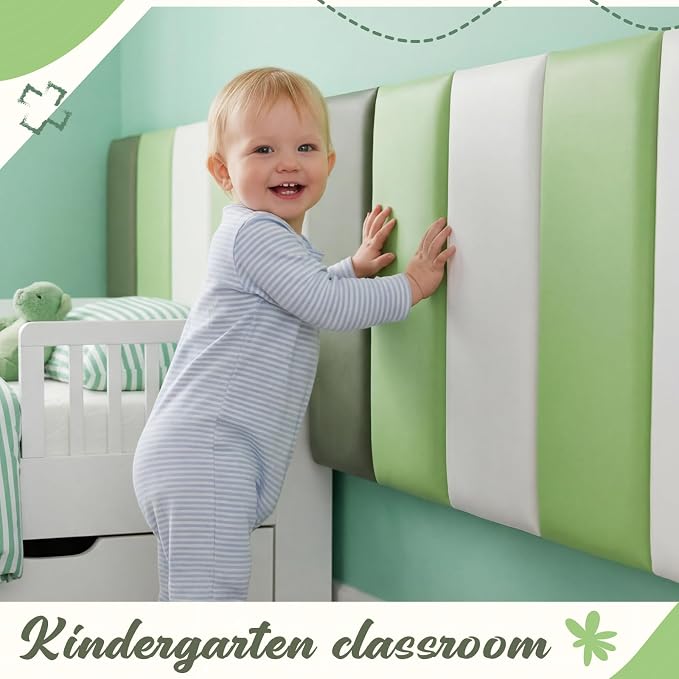 Hahafelt Wall Padding for Playroom Peel and Stick Headboard 3D Anti Collision Upholstered Wall Panels Self Adhesive Headboard(19.69" × 7.87" × 1.18",Fresh Green,8 Pack) - Image 6
