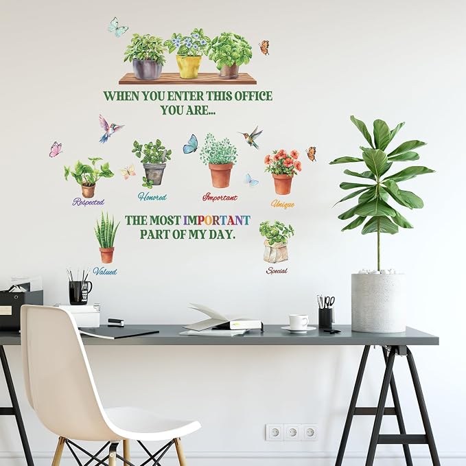 LHIUEM Office Wall Decals Inspirational Quotes, Motivational Plant Wall Stickers, Peel and Stick Botanical Wallpaper, Positive Affirmation Murals, Classroom Teacher Decor, Home Office Decorations - Image 6
