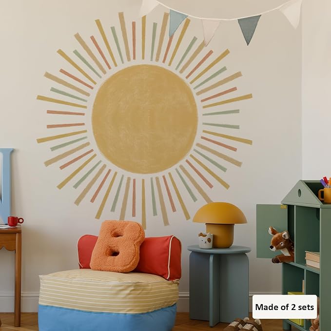 Large Radiant Boho Sunshine Wall Decal for Nursery Playroom | 48.07" x 24.82" Colorful Half Sun Wall Sticker, Peel and Stick Nursery Sun Rise Wall Mural for Kids Bedroom and Classroom - Image 6