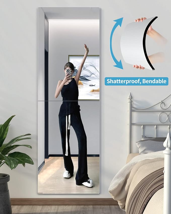 Shatterproof Wall Mirror Full Length for Bedroom, Acrylic Gym Mirror for Home, 23.9 x 14 Inch x 2 PCS, Extra Thick: 0.12 Inch, Workout Mirrors Safe for Kids, Long Wall Mounted, Over The Door Mirrors - Image 2